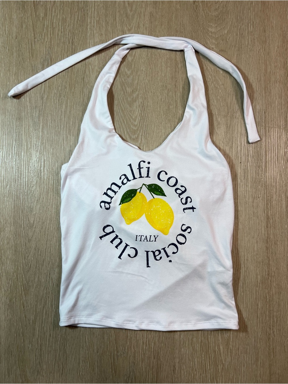 Amalfi Coast Social Club Italy White Halter Tank Top with Built in Shelf Bra
